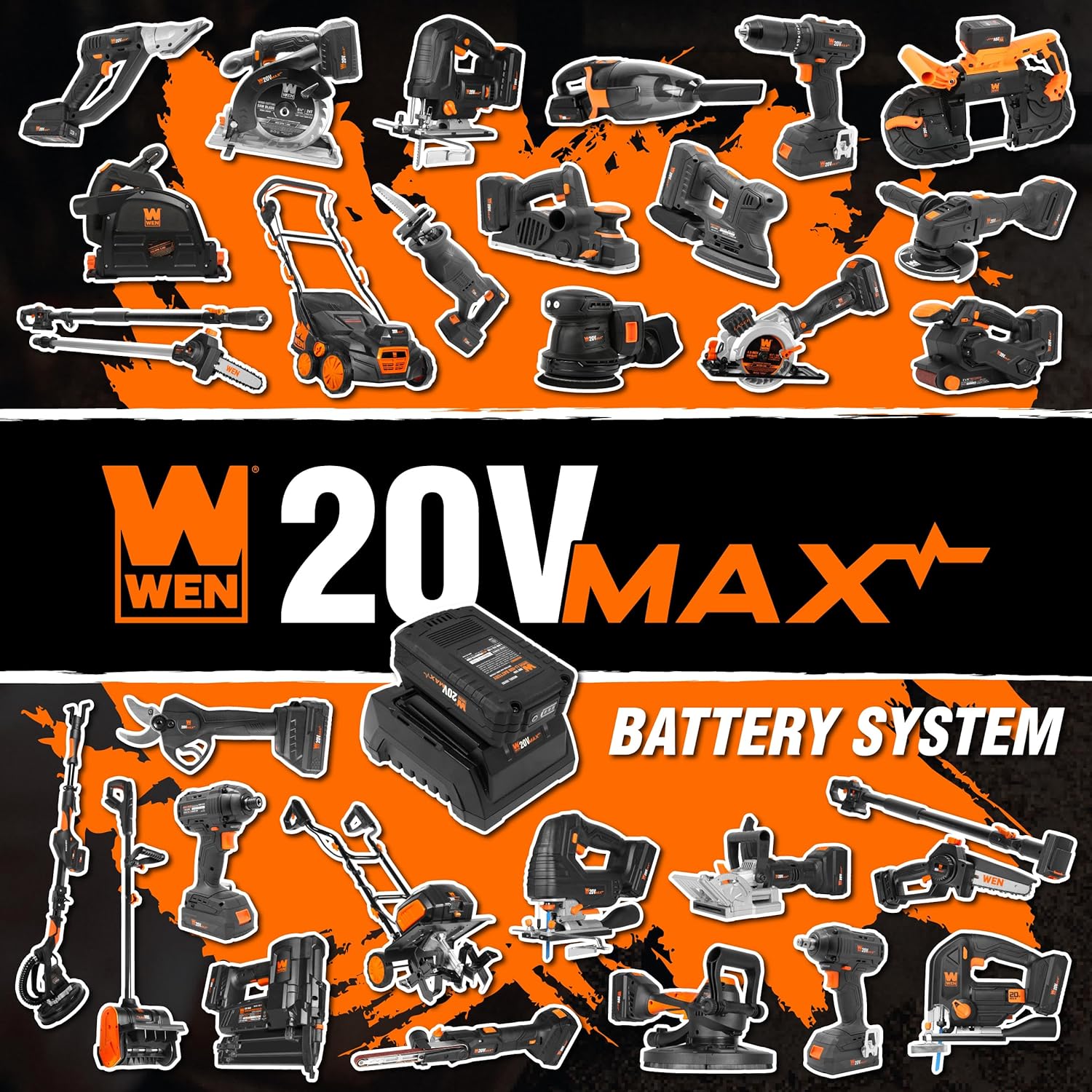 WEN 20V Max Cordless 14-Inch Brushless Electric Tiller with Two 4.0 Ah Batteries and Dual-Port Charger (20724)