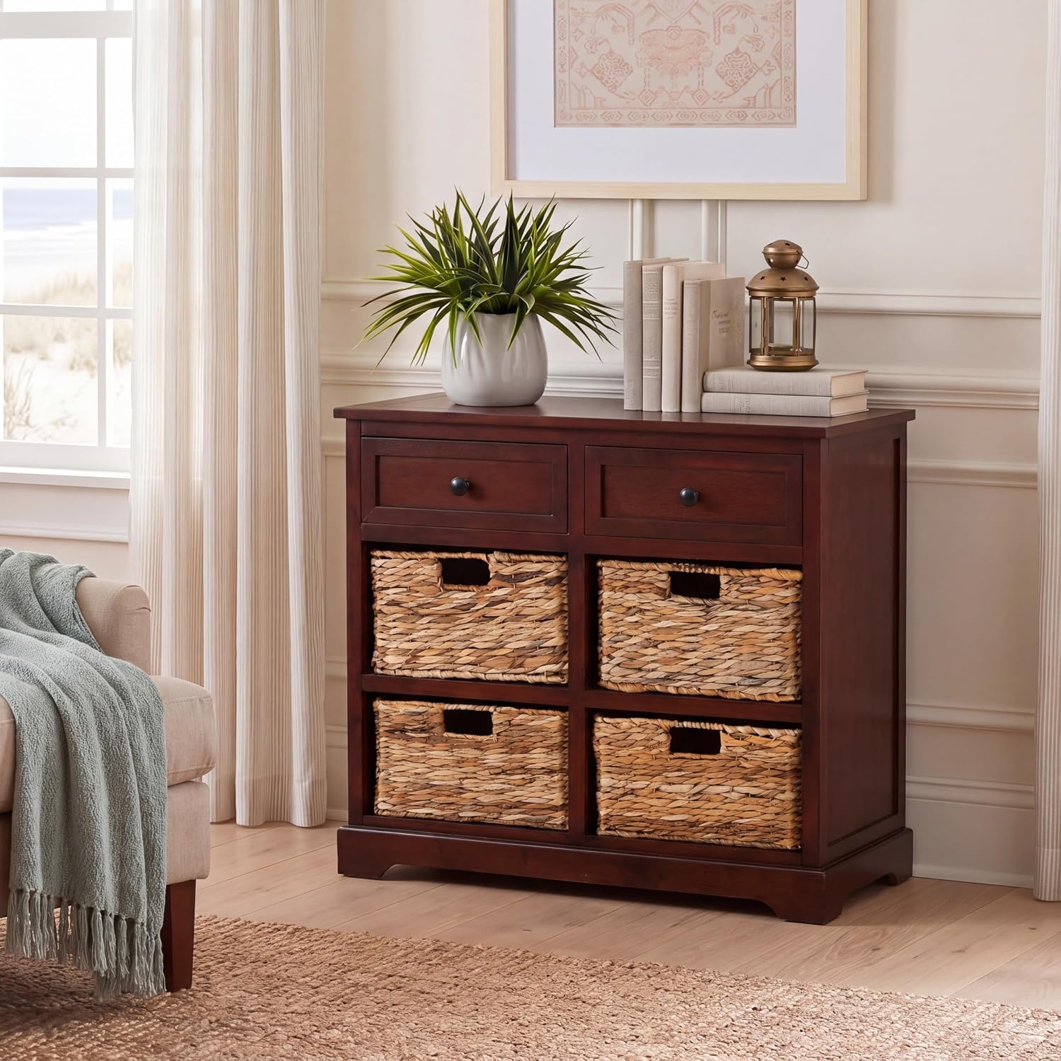 SAFAVIEH Furniture - Herman 2-Drawer Storage Unit - Dark Cherry - Solid Wood - Classic Storage Design - Ideal for Living Room, Entryway, Home Office, 29'W x 13'D x 27.5'H - Fully Assembled (AMH5702D)