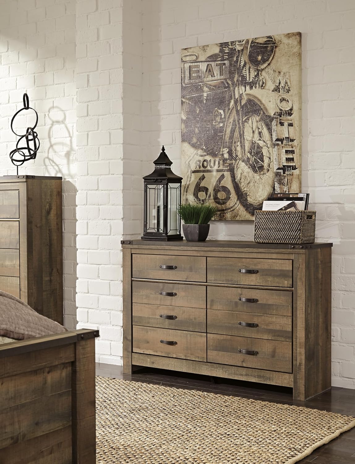 Signature Design by Ashley Trinell Rustic 6 Drawer Dresser with Safety Stop for Bedroom, Dark Brown
