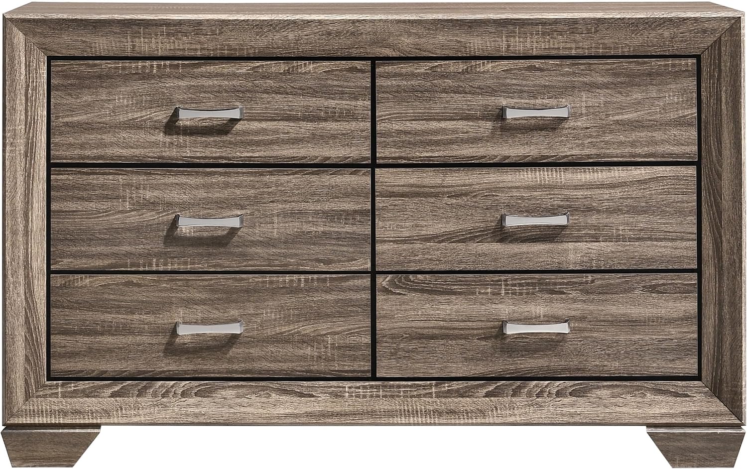 Coaster Home Furnishings - Kauffman - Engineered Wood - 6-Drawer Dresser with Transitional Style, Chrome Bar Pulls, Rectangular Structure, Wood Grain Details - Bedroom - Washed Taupe - 204193