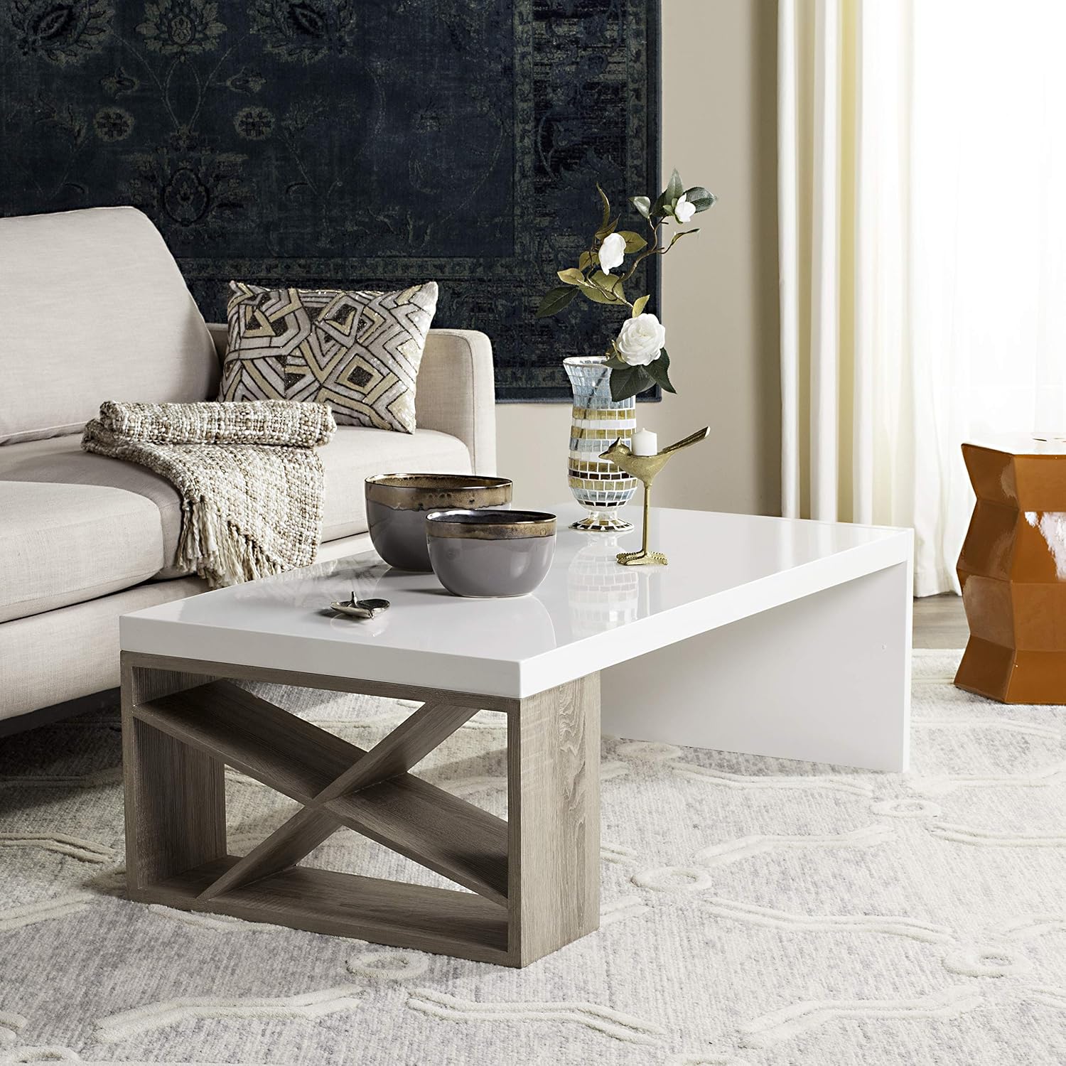 Safavieh Home Collection Carlton White Lacquer and Light Oak Side Coffee Table