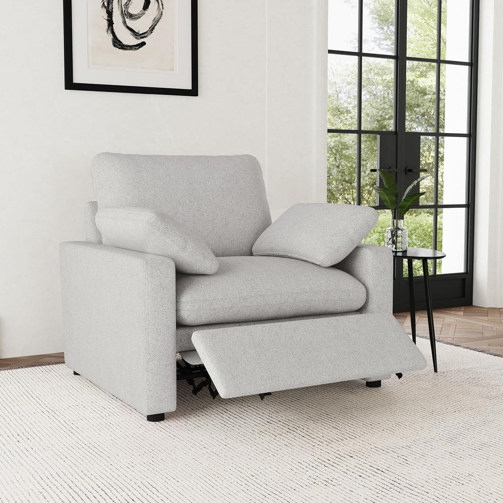 Coaster Home Furnishings - Collins - Wood and Fabric - Power Recliner with Horizontal Tufted Detail, Padded Arms, and Reversible Cushions - Living Room - Gray - 609563P