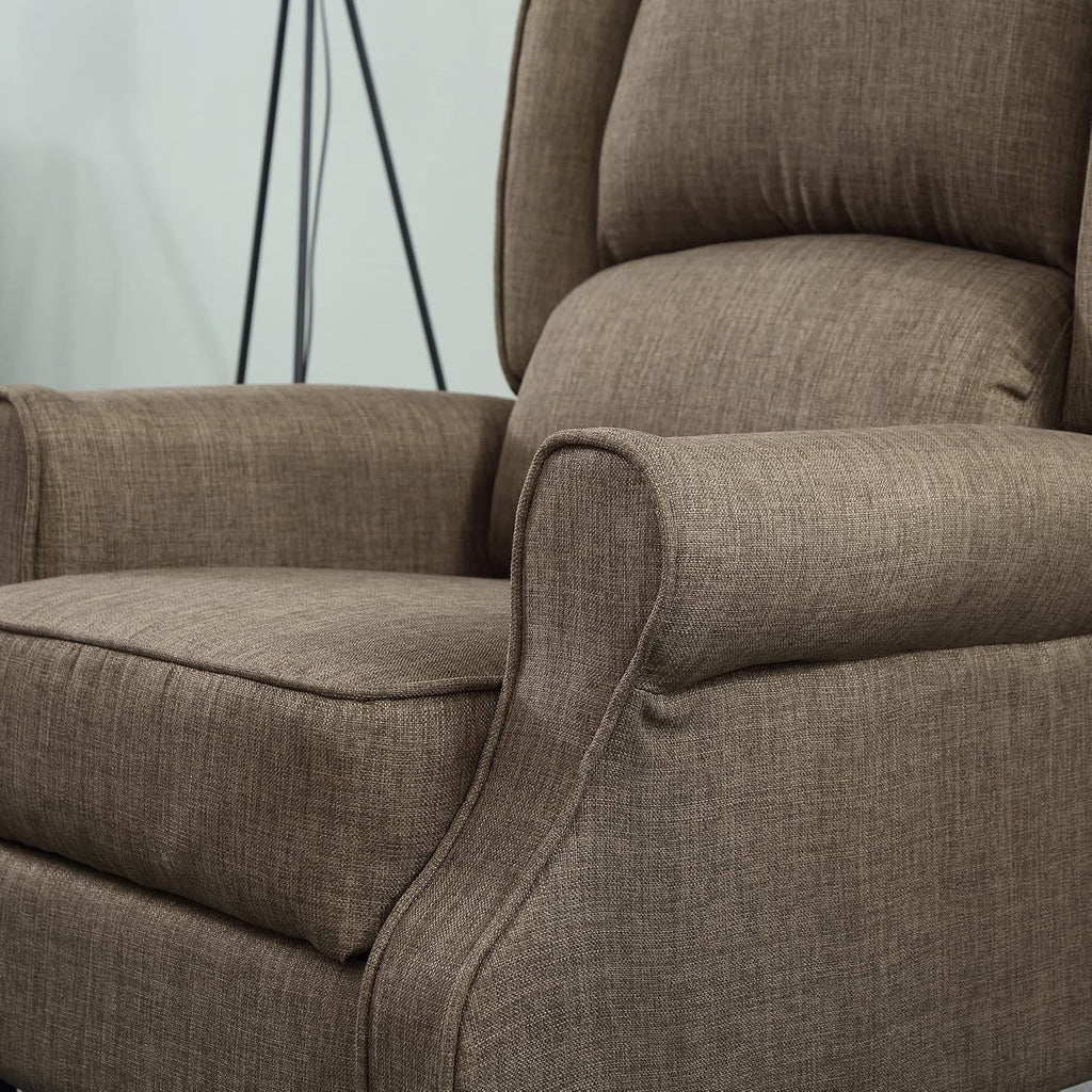 HOMCOM Vibration Massage Recliner Chair for Living Room with Heat, Wingback Single Sofa, Modern Linen Fabric Push Back Reclining Chair with Footrest, Side Pocket, Brown