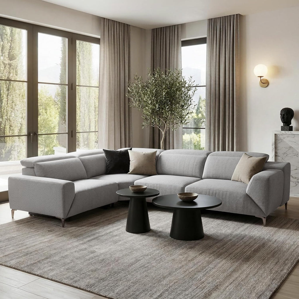 Furniture of America Kirel Modern Sectional Recliner with USB Ports, Adjustable Headrests and Swivel Armrest, Reclining Sofa, L Shape Couch for Living Room, Office, Home Theater, Playroom, Light Grey