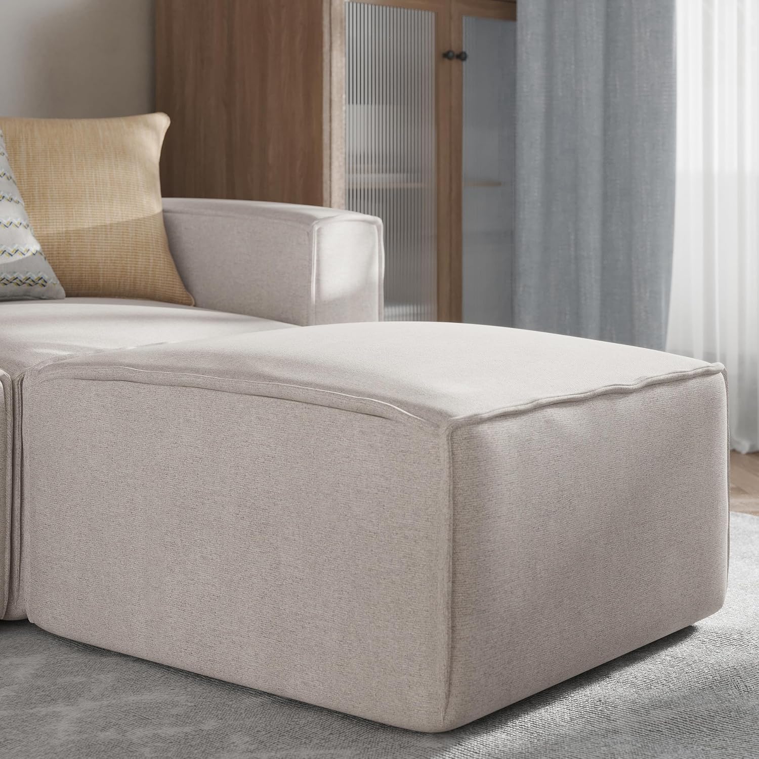 Flash Furniture Bridgetown Fabric Ottoman Module for Sectional Sofa, Customizable Modular Couch Ottoman, Cream