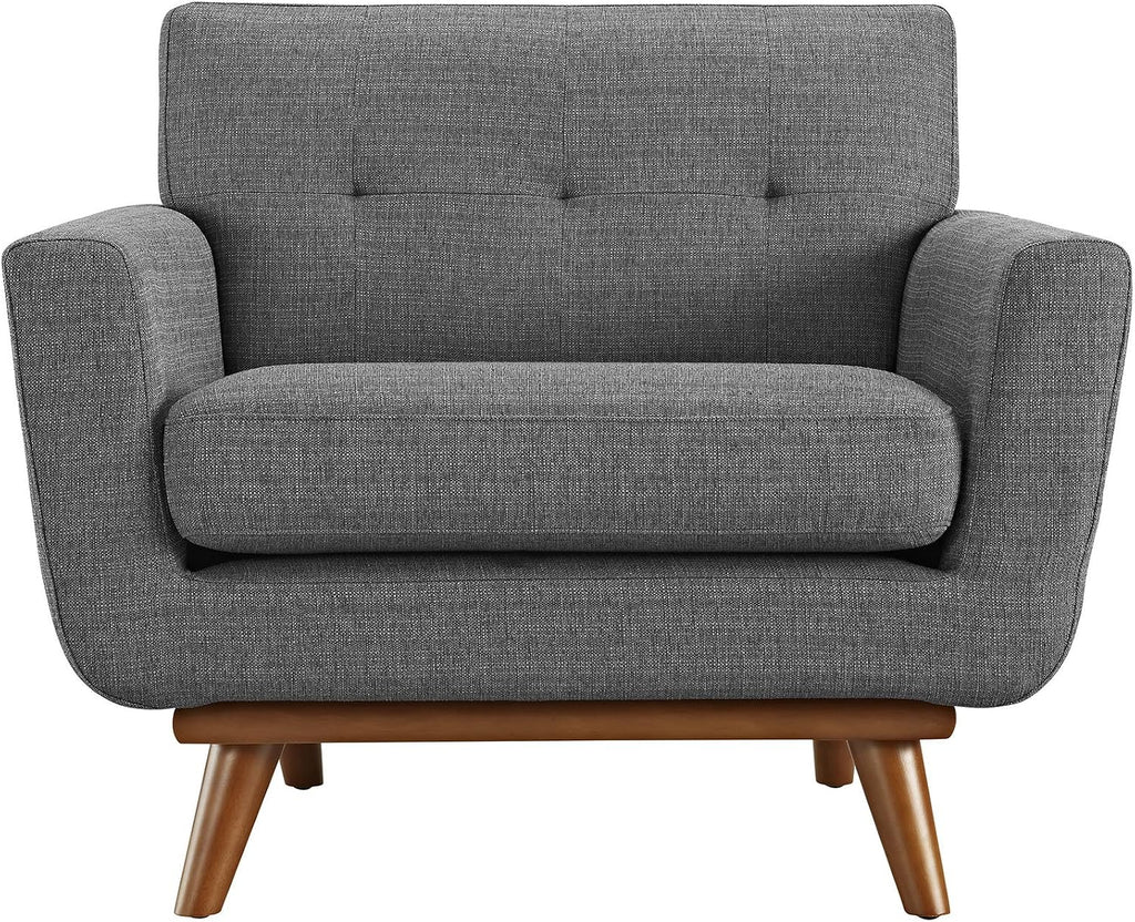 Modway Engage Mid-Century Modern Upholstered Fabric Accent Arm Lounge Chair, Wood in Gray, Armchair