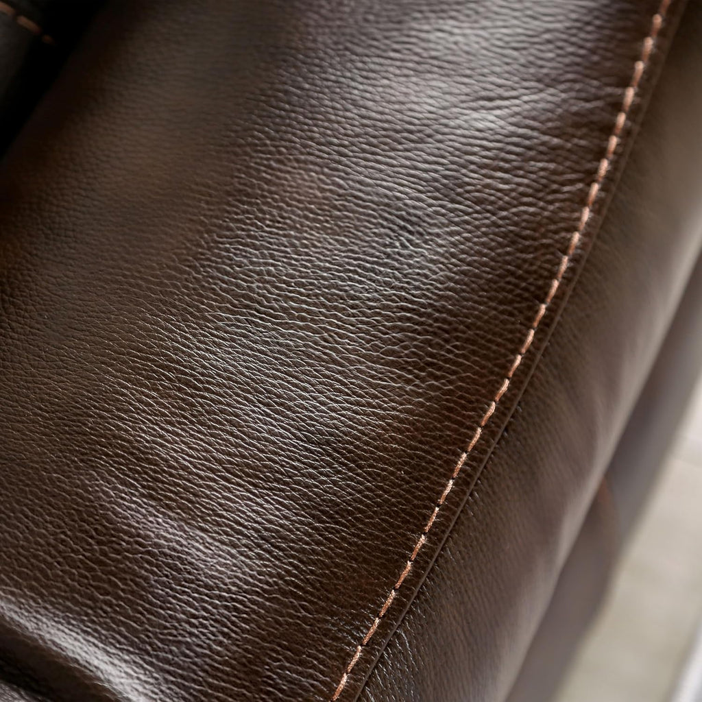 Furniture of America Corrals 77 inches Top Grain Leather Upholstered 2-Seater Power Recliner Loveseat with Cupholders and USB Port for Living Room, Home Office, Brown