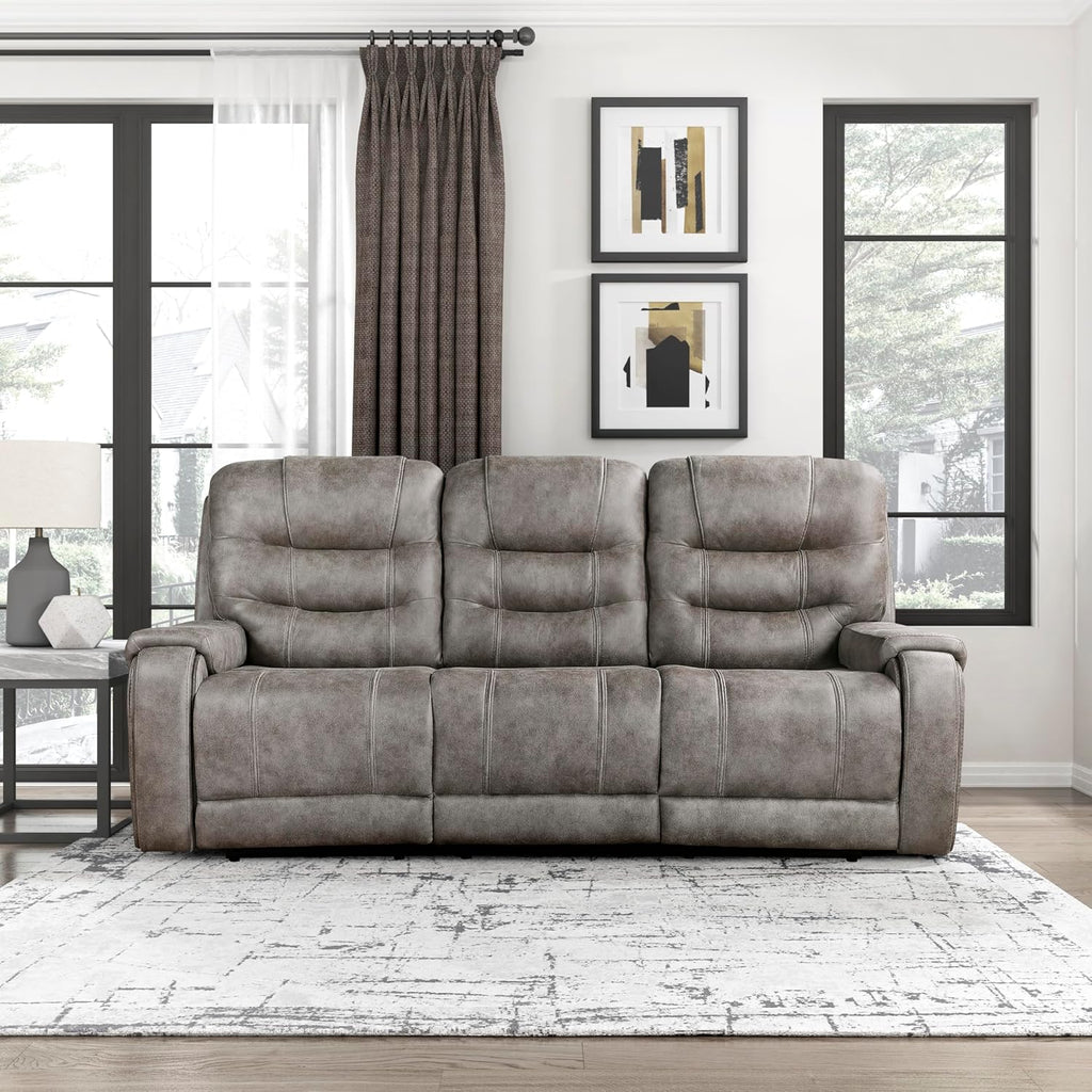 Lexicon Reclining Sofa for Living Room, Double Recliner RV Couch, Manual Wall Hugger Recliner Home Theater Seating Microfiber Reclining Couch, 87''W Sofa, Grayish Brown