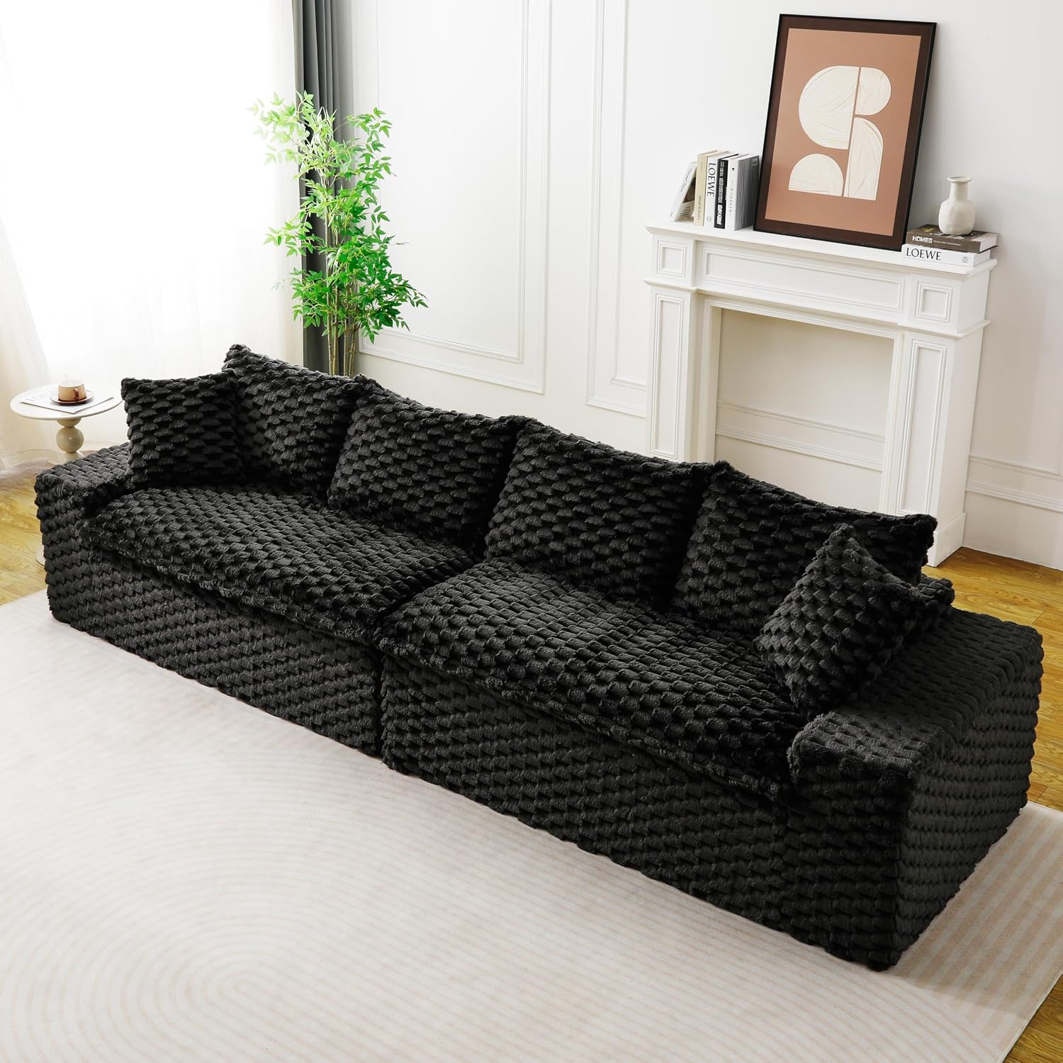 KEIKI 120' Modular Boneless Couch Full Chaise for Living Room, 4-Seater Sectional Couches for Living Room Furniture, Deep Seat Modular Cloud Sofa Bed for Apartment Bedroom Pet Friendly, Black