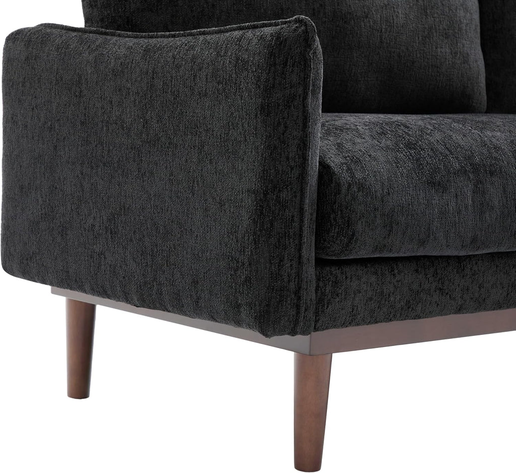 Christopher Knight Home Brena Modern Chenille Upholstered Loveseat Sofa, Wooden 2 Seater Sofa Couch with Deep Seat, Comfy Cloud Couch for Living Room, Bedroom, Home Office, Black