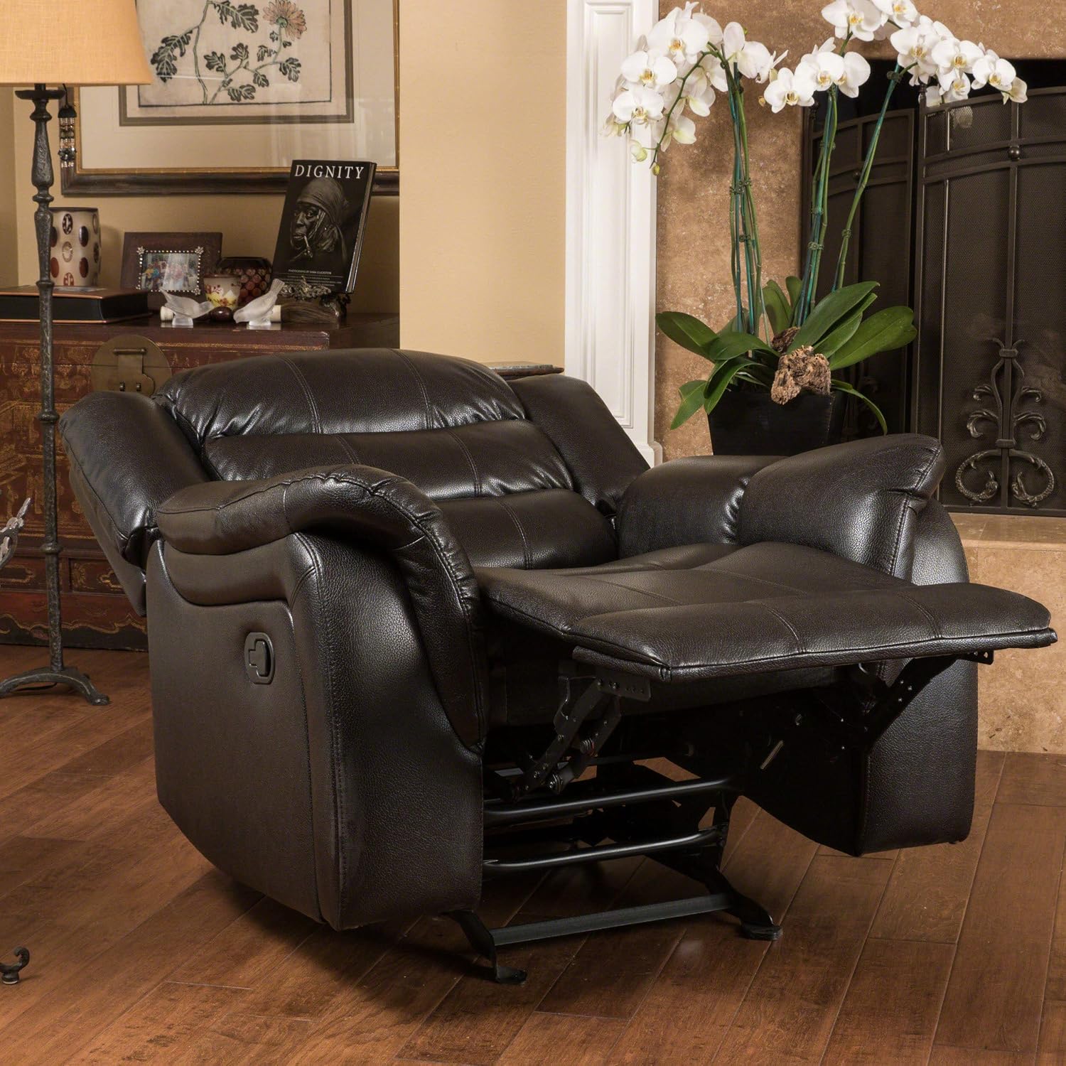 Christopher Knight Home GDFStudio Great Deal Furniture Merit Black Leather Recliner/Glider Chair