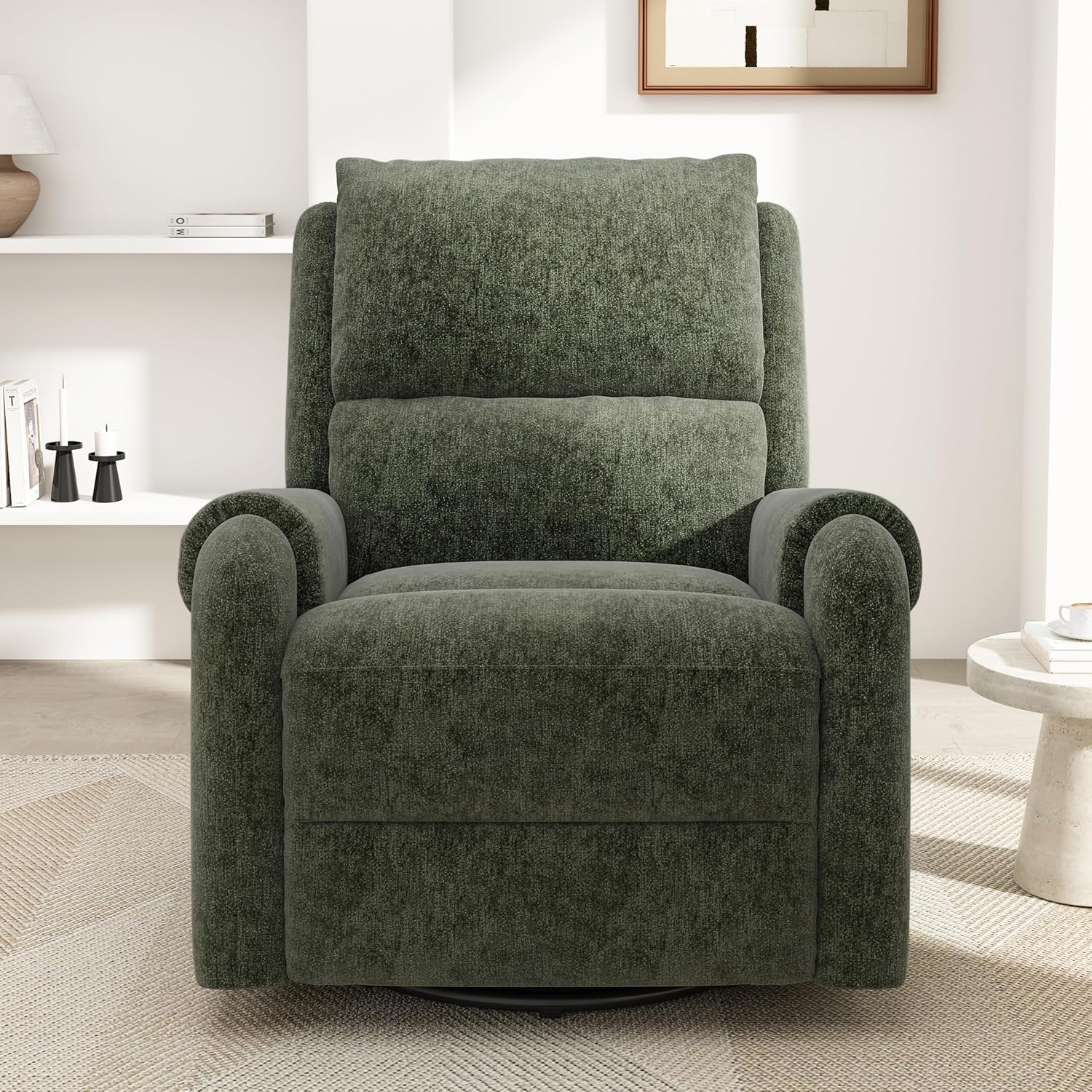 Christopher Knight Home Harper Massage Recliner Chair with 8 Modes, Chenille Upholstered Recliner Sofa, Swivel Massage Chair with a Side Storage Pocket for Living Room/Bedroom, Head Support, Green