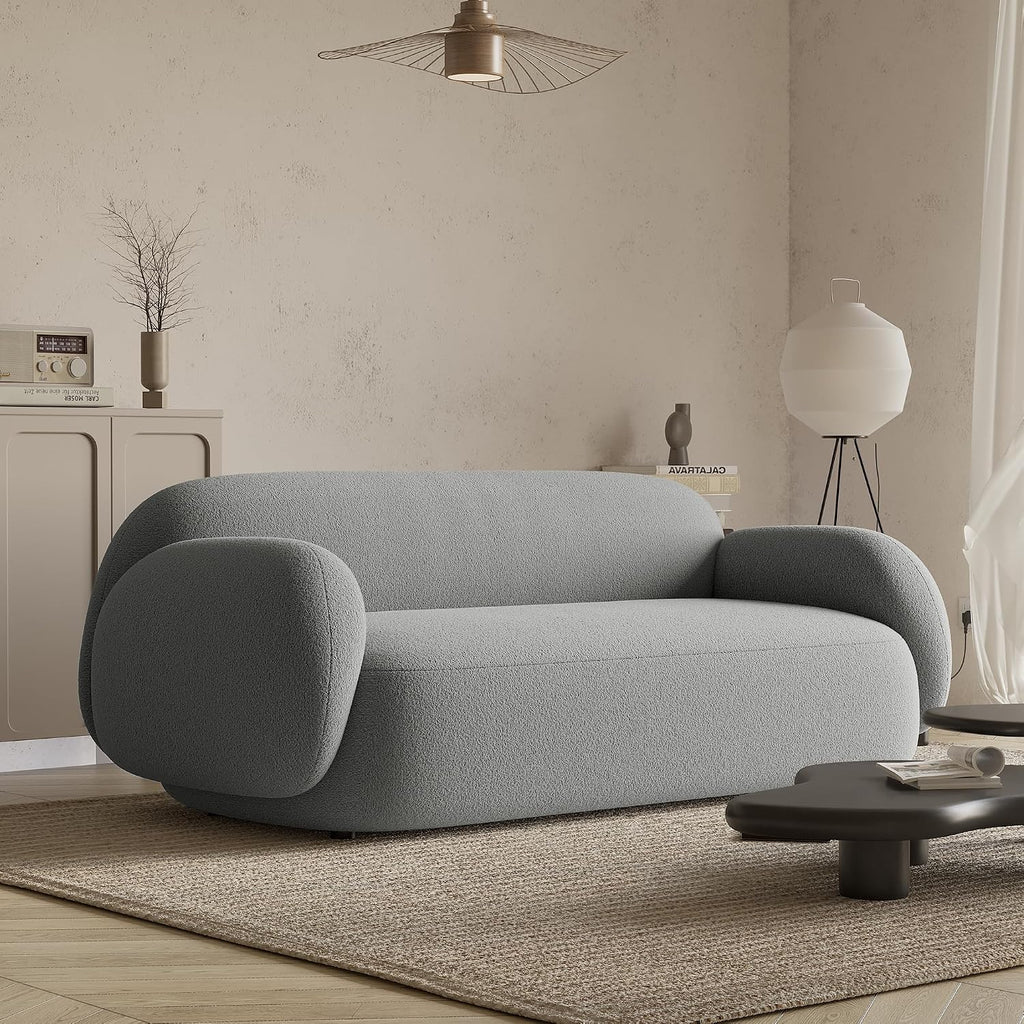 Acanva Modern Minimalist Sofa for Living Room Lounge Home Office, Rounded Edges Couch with Soft Boucle Upholstered, 74'W, Grey