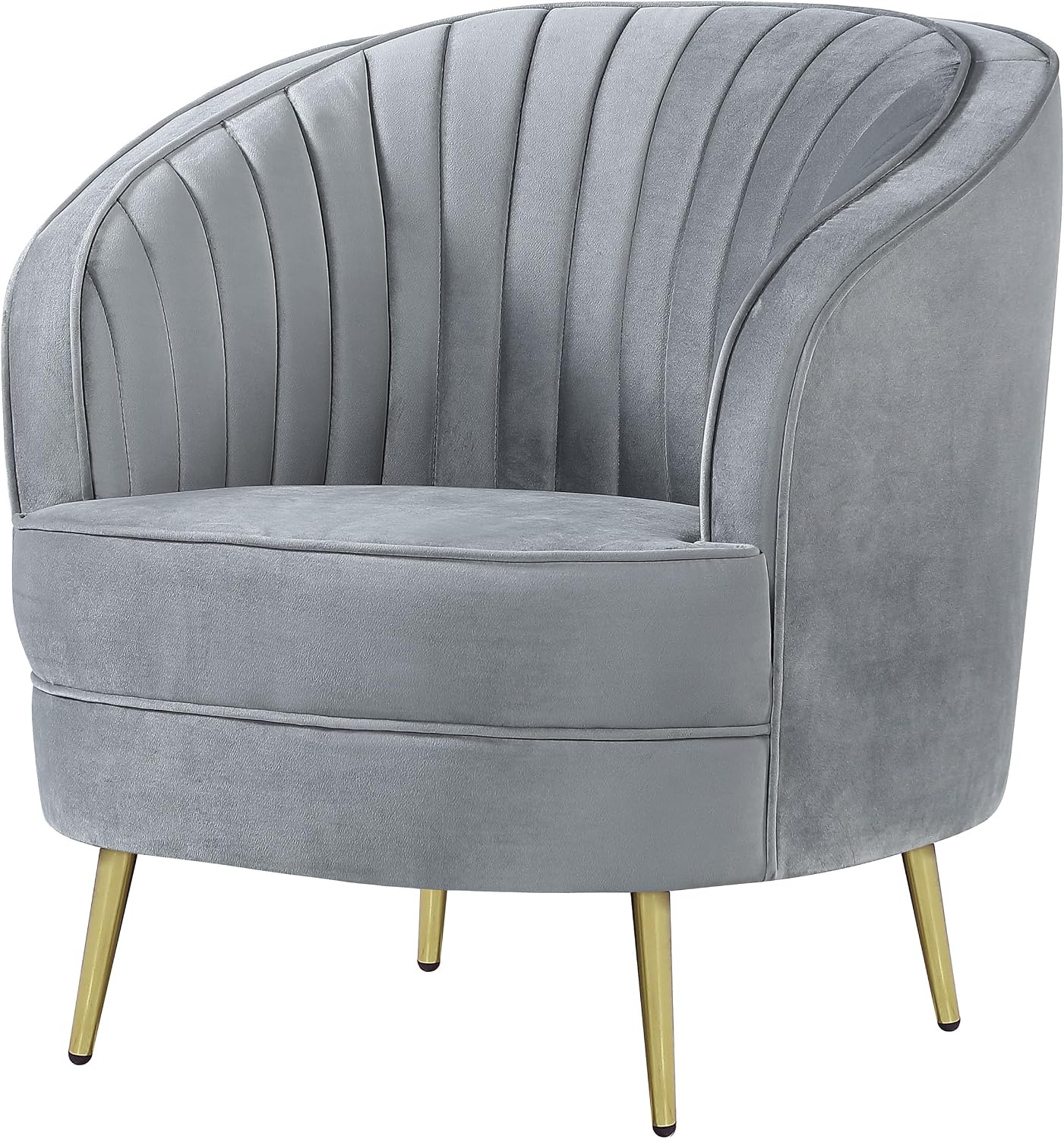 Coaster Home Furnishings - Sophia - Channel Tufted Barrel Accent Chair with Gray Velvet Upholstery, Foam Cushion, Gold Legs and Vertical Channel Tufting - Living Room - Gray - 506866