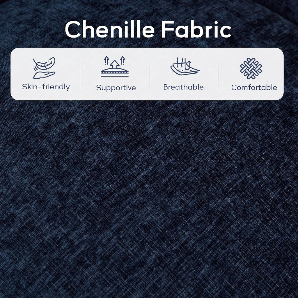 Zihanhome Chenille Swivel Accent Chair, Living Room Chairs, No Assembly Upholstered Armchair, 360°Rotating Barrel Chair for Bedroom, Apartment & Reading Nook (1, Dark Blue)