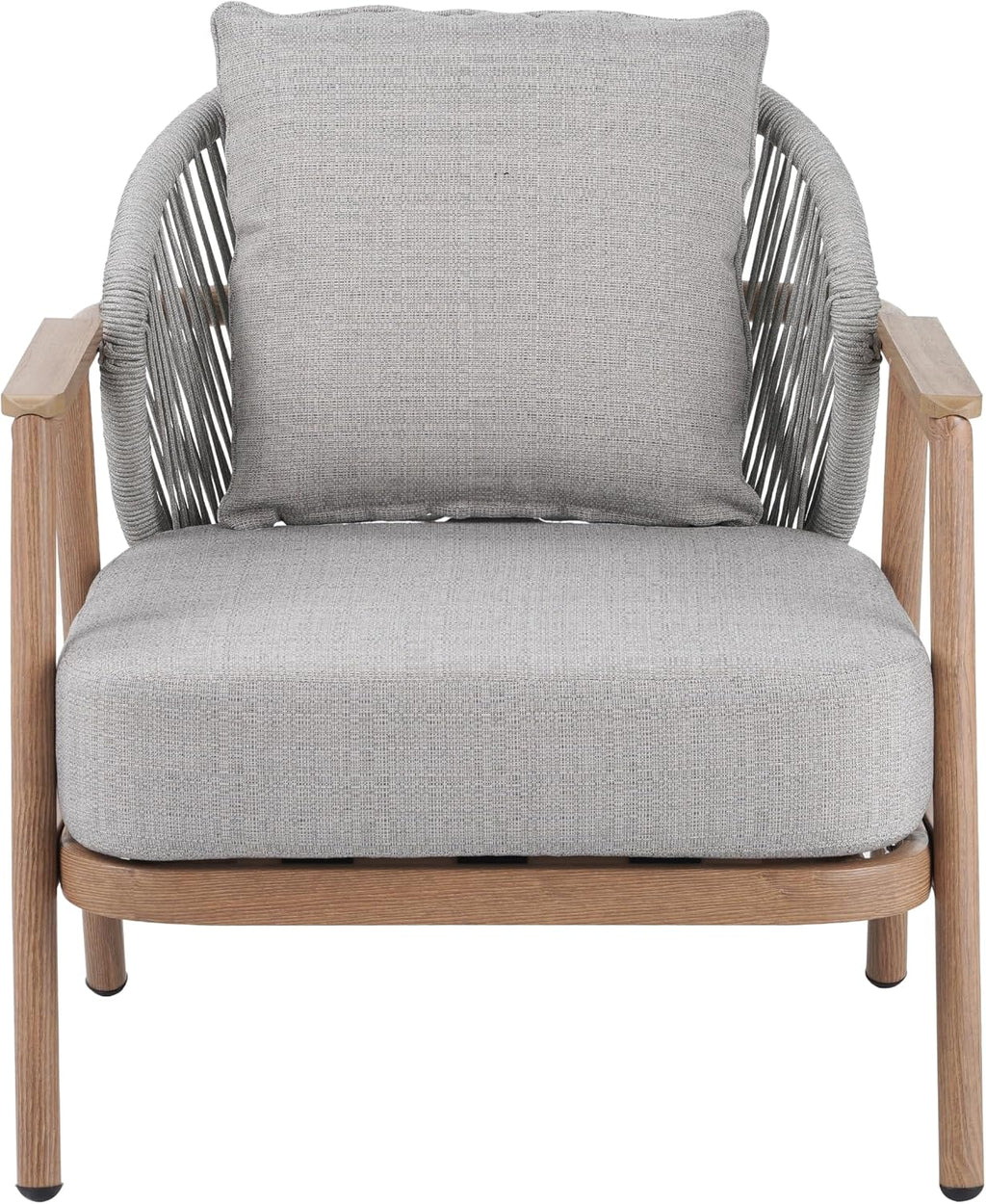 Christopher Knight Home Vine Iron Patio Club Chair Set of 2, Outdoor Accent Chair with Cushions, Wooden Patio Armchair, Ergonomic Comfy Reading Chair for Balcony, Backyard, Garden, Teak Finish