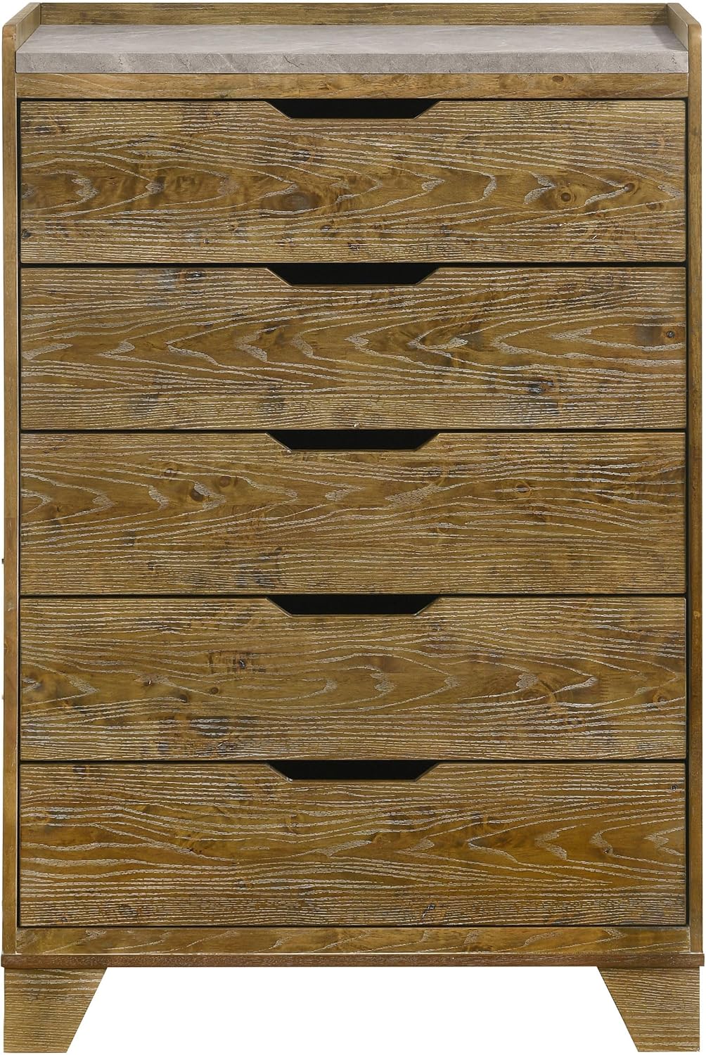 Coaster Home Furnishings - Henderson - Wood - 5-Drawer Chest with Faux Marble Top, Rustic Design, Finger-Tip Pulls, Tapered Legs and Veining Detail - Bedroom - Medium Oak - 222975