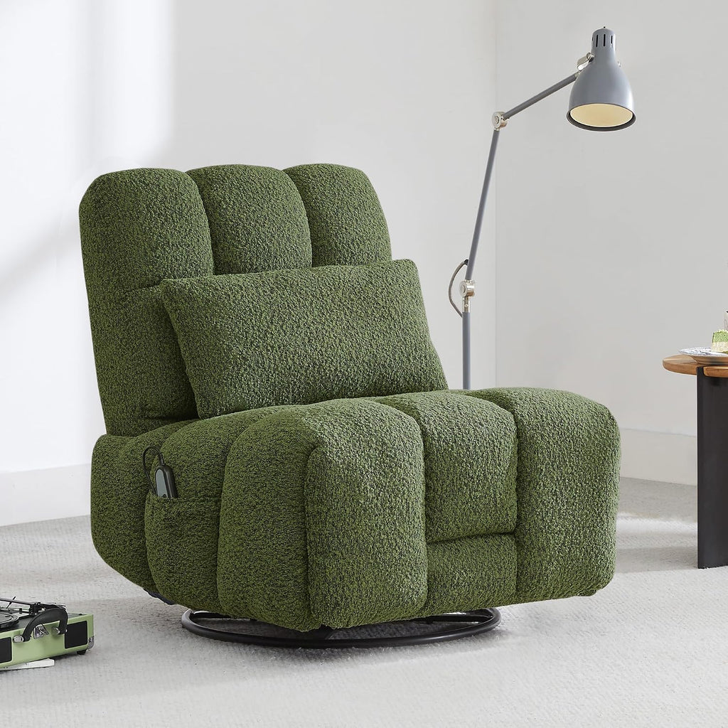 Watson & Whitely Oversized Power Recliner Chair for Adults, Swivel Rocker Recliner Chair with Lumbar Support, Ultra-Comfy Glider Recliner for Living Room Theater Seating Single Sofa, Olive