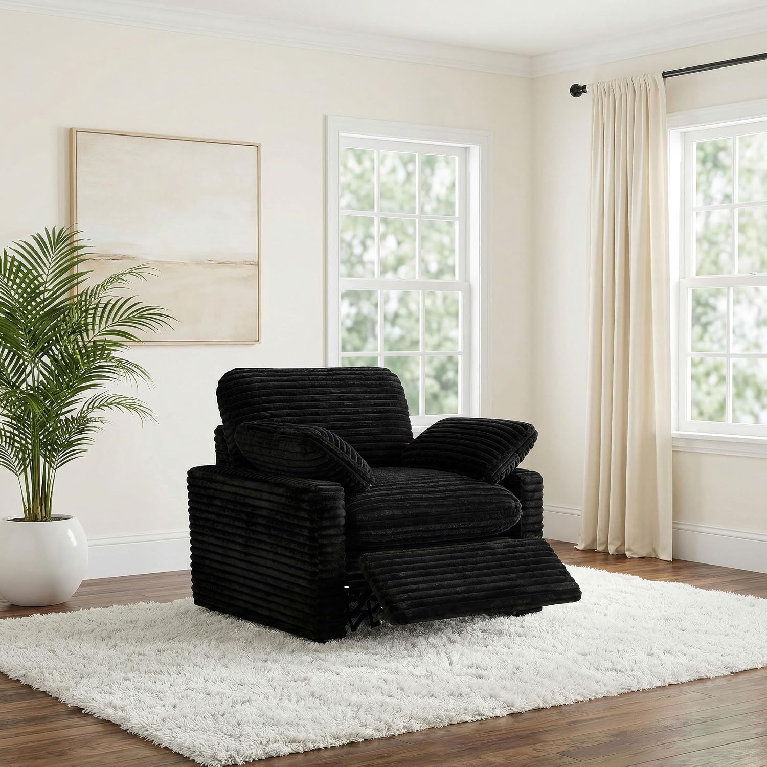 Coaster Home Furnishings - Collins - Wood and Fabric - Power Recliner with Horizontal Tufted Detail, Padded Arms, and Reversible Cushions - Living Room - Black - 610363P