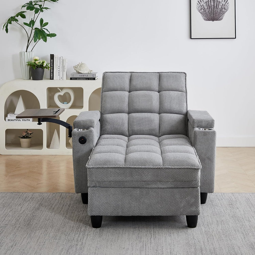 Eafurn 6-Position Adjustable Convertible Chaise Lounge Sleeper Chair with Storage, Modern Recliner Armchair with Swivel Tray Table & USB Port, Multi-Functional Tufted Accent Chair for Small Space