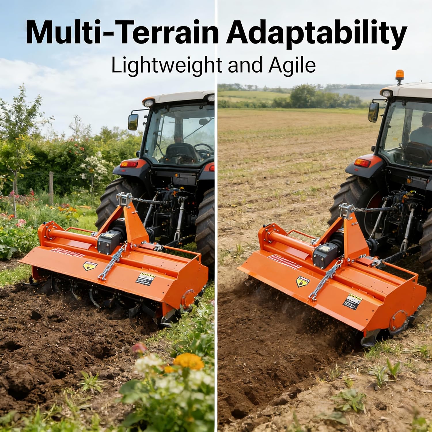49' 3 Point Rotary Tiller for 20-30HP Compact Tractors – Cat 1 Cultivator with 540 RPM PTO Drive, 28 Replaceable L-Shaped Tines for Wider Coverage (49')
