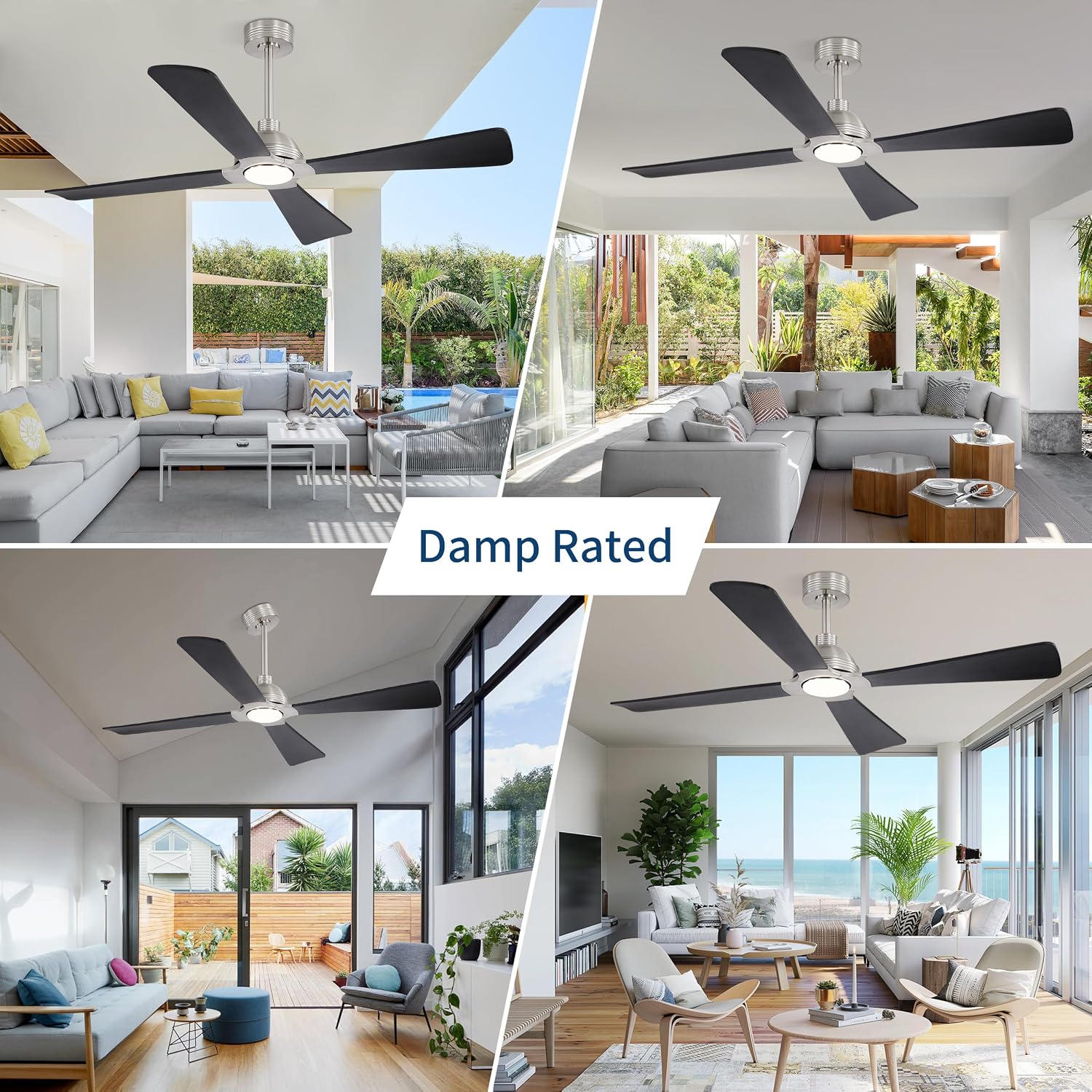 WINGBO 56 Inch DC Ceiling Fan with Lights and Remote, 4 Solid Wood Blades, 3CCT, 6-Speeds Reversible DC Motor, Modern Ceiling Fan for Bedroom Living Room Kitchen, Brushed Nickel and Black