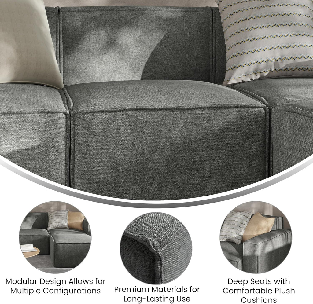 Flash Furniture Bridgetown Fabric Middle Chair Module for Sectional Sofa, Customizable Modular Couch Armless Middle Seat, Dark Gray