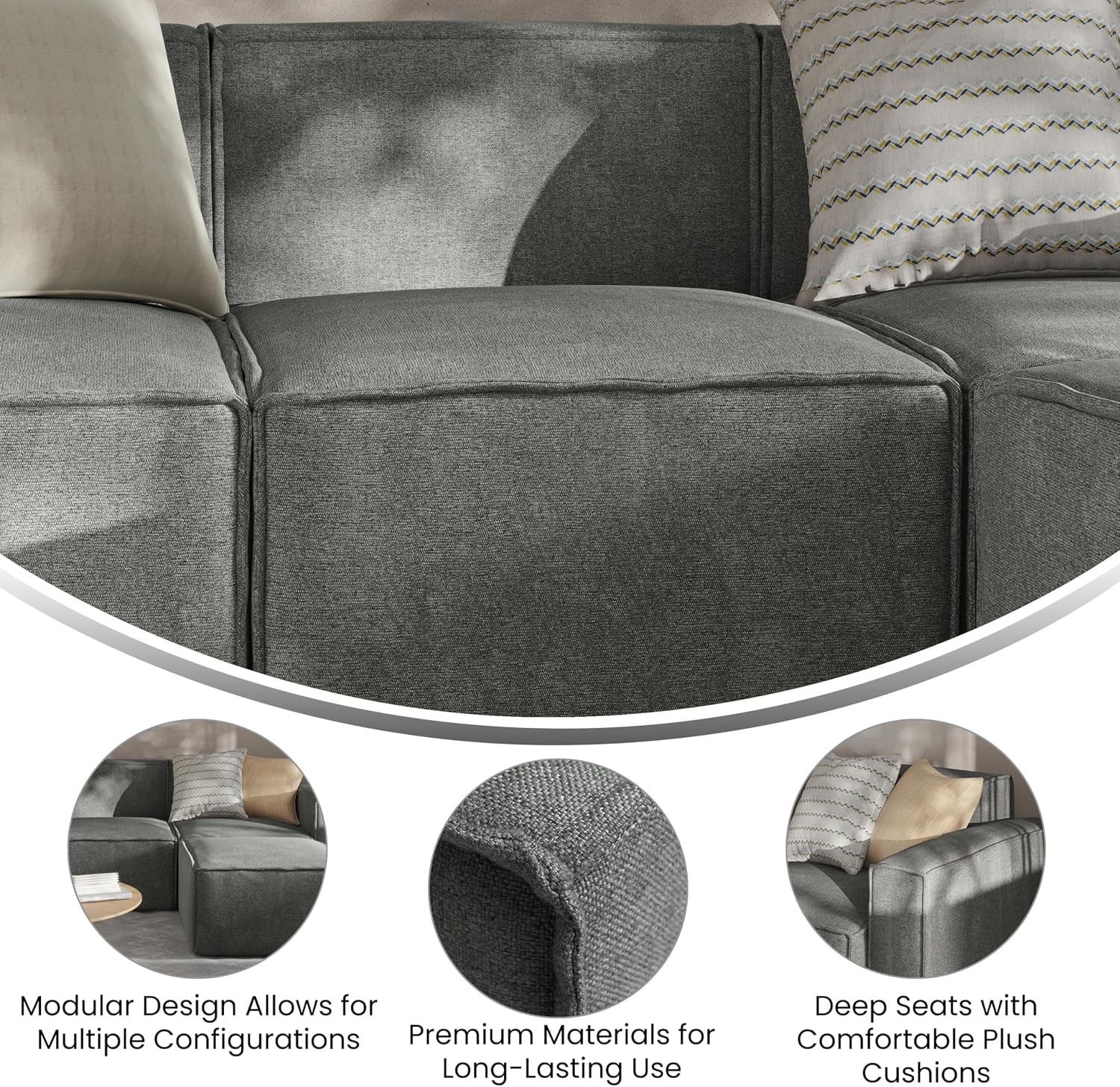 Flash Furniture Bridgetown Fabric Middle Chair Module for Sectional Sofa, Customizable Modular Couch Armless Middle Seat, Dark Gray