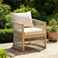 Christopher Knight Home Nadine Outdoor Rope Club Chair, Aluminum Woven Rope Accent Chair, Curved Back Armchair, Open-Weave Texture Lounge Chair with Cushion for Gardern Yard Balcony Poolside, Beige
