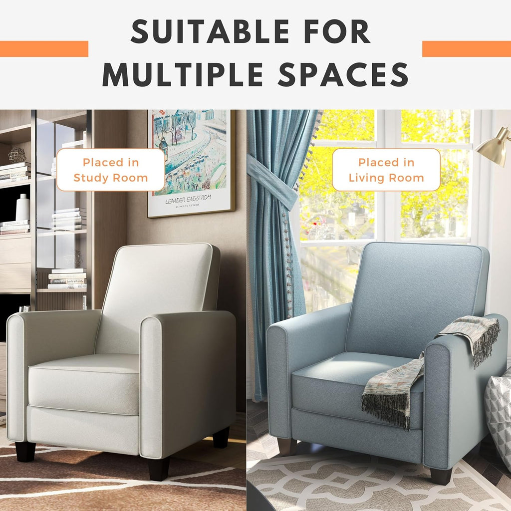 24/7 Shop at Home Mulvane Modern Recliner Chair with Push Back & Foot Rest, Single Couch with Fabric Upholstered & Plastic Legs, Sofa Reclinable Individual for Bedroom, Living Room, Home Office, Blue