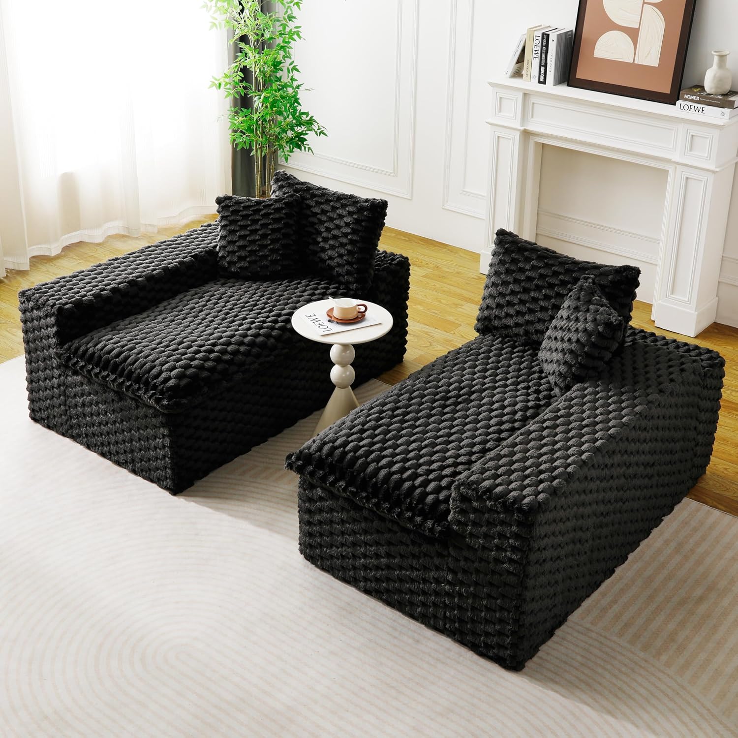 KEIKI 120' Modular Boneless Couch Full Chaise for Living Room, 4-Seater Sectional Couches for Living Room Furniture, Deep Seat Modular Cloud Sofa Bed for Apartment Bedroom Pet Friendly, Black