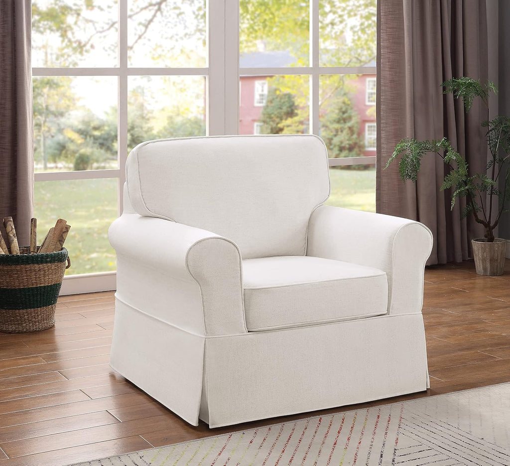 OSP Home Furnishings Ashton Rolled Arm Chair with Slipcover, White
