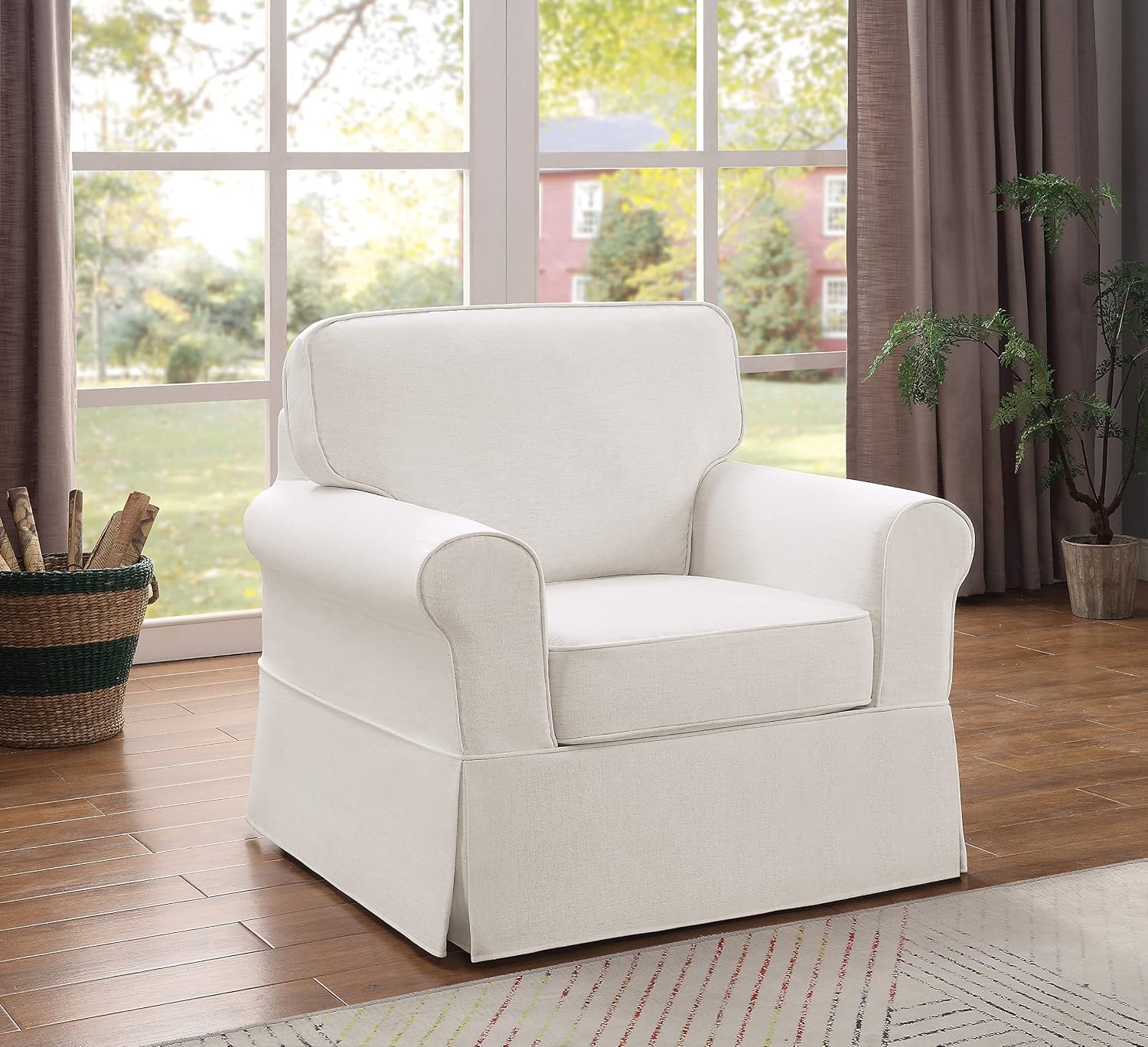 OSP Home Furnishings Ashton Rolled Arm Chair with Slipcover, White