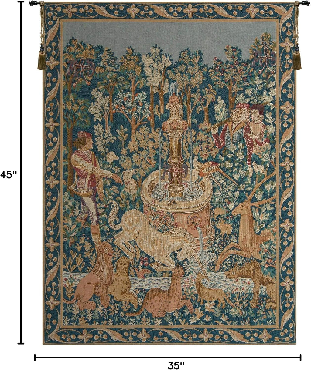 Charlotte Home Furnishings Licorne A La Fontaine Tapestry, 45 X 35 In | French Tapestry, Viscose Cotton And Polyester Blend, Wall Hanging, Wall Art
