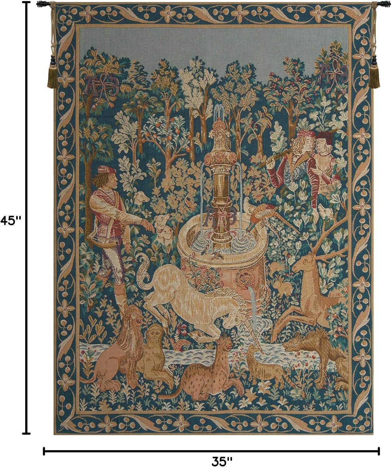 Charlotte Home Furnishings Licorne A La Fontaine Tapestry, 45 X 35 In | French Tapestry, Viscose Cotton And Polyester Blend, Wall Hanging, Wall Art