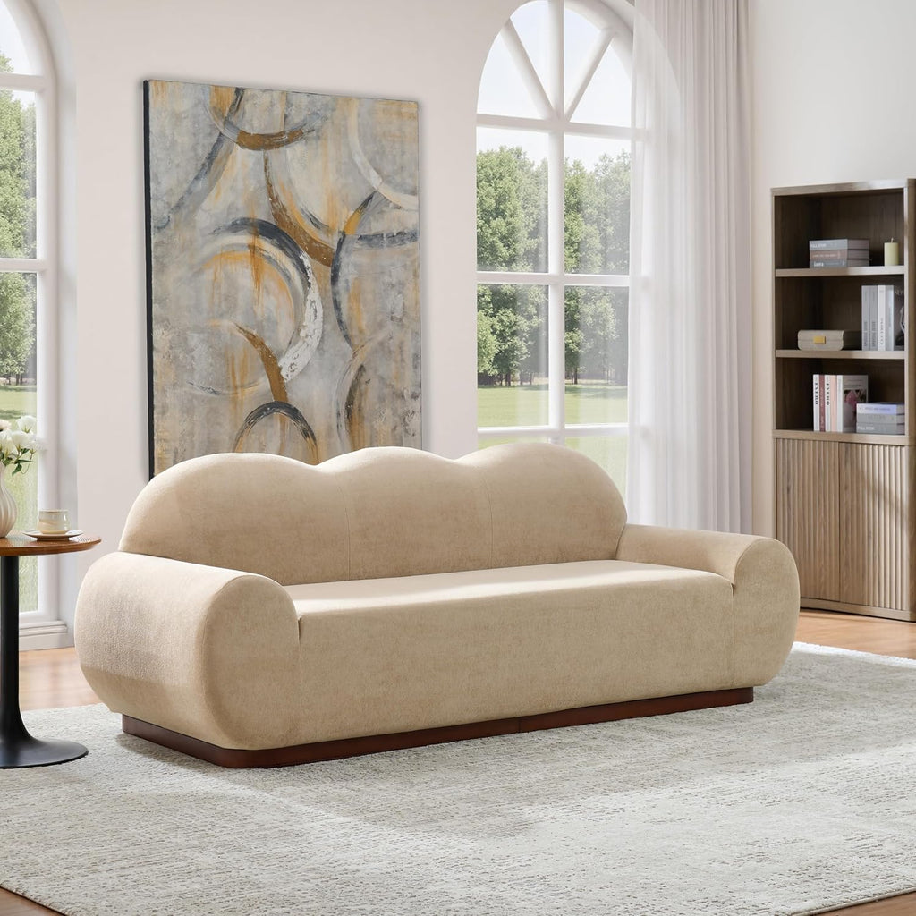Christopher Knight Home Zera 88' Comfy Velvet Upholstered Cloud Couch, 3-Seater Sofa Couches, Low Profile Home Sofa Living Room with Round Arm, Sturdy Wooden Frame Lounge Chair Indoor, Camel Brown