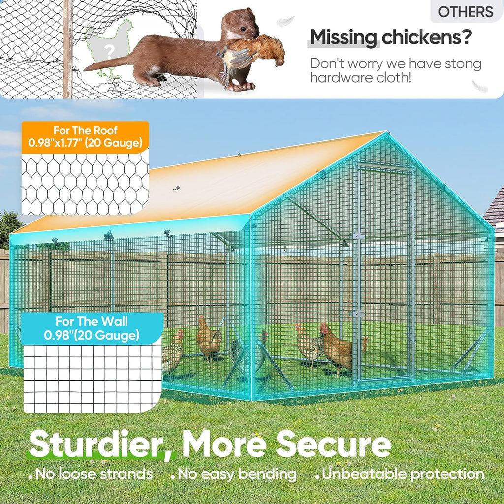 Quictent Large Metal Chicken Coop Run for 20+ Poultry with Side Hardware Cloth & Waterproof Cover, Advanced Series Outdoor Walk-in Cage Hen Duck Rabbit Dog Pen Yard Farm House, 12x9x6.6FT