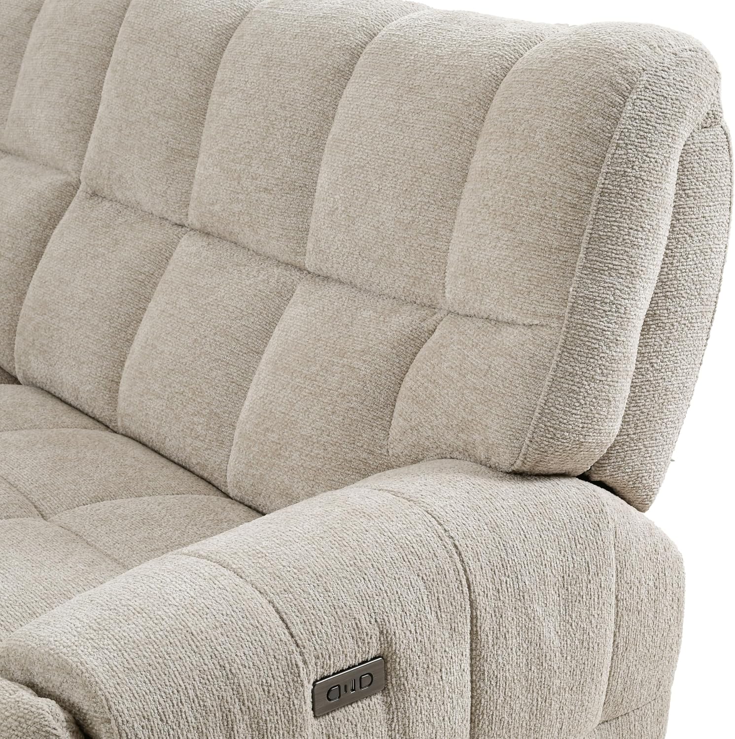 Furniture of America Tavie Modern Reclining Sofa with Storage Console and Cup Holders, Sectional Recliner, L Shaped Couch for Living Room, Home Theater, Playroom, Beige