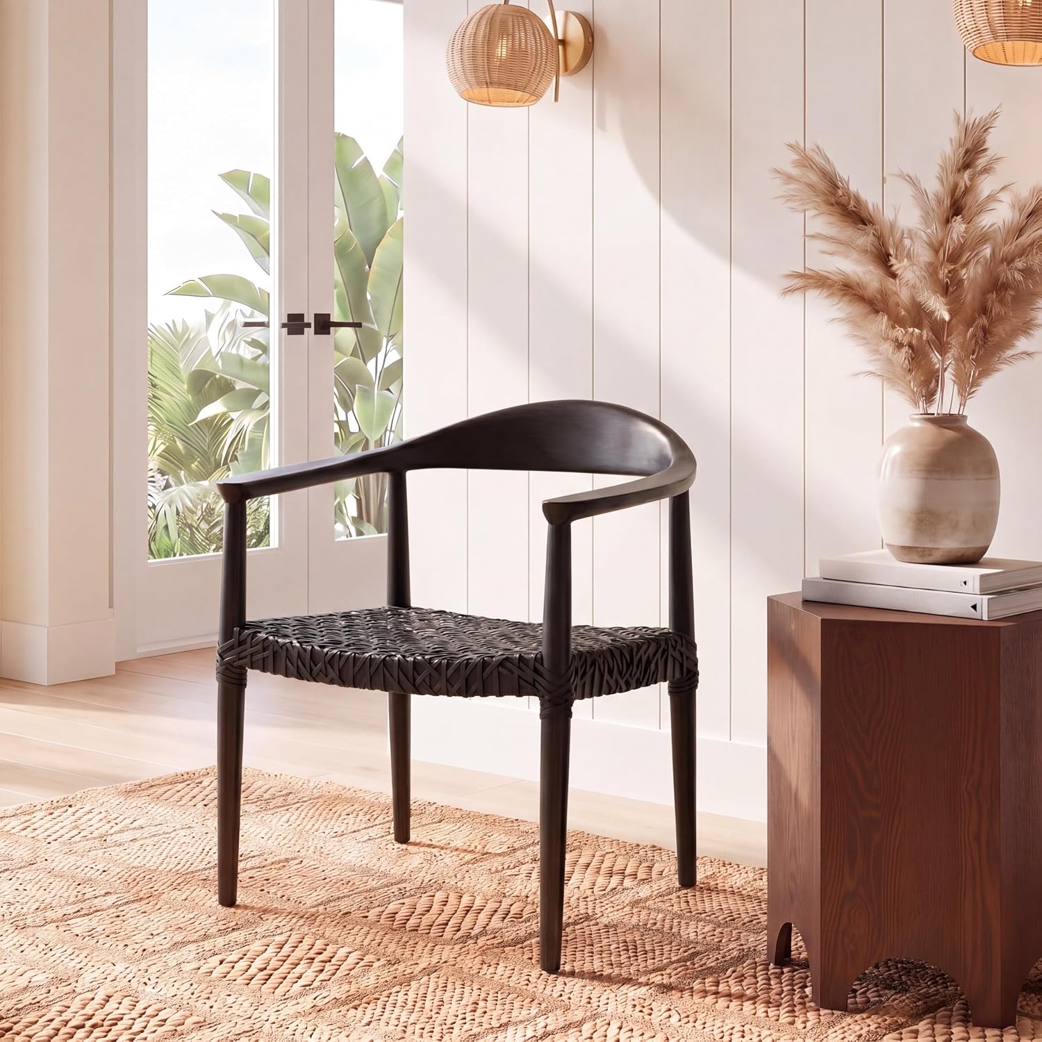 Safavieh Home Collection Juneau Leather Woven Natural and Off-White Accent Chair