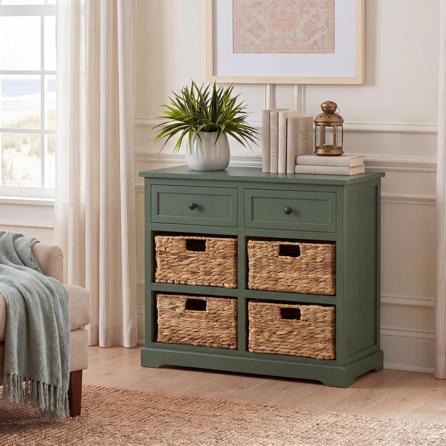 SAFAVIEH Furniture - Herman 2-Drawer Storage Unit - Dusty Green - Solid Wood - Classic Storage Design - Ideal for Living Room, Entryway, Home Office, 29'W x 13'D x 27.5'H - Fully Assembled (AMH5702L)