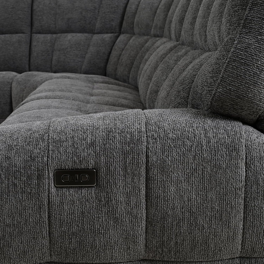 Furniture of America Tavie Modern Reclining Sofa with Storage Console and Cup Holders, Sectional Recliner, L Shaped Couch for Living Room, Home Theater, Playroom, Dark Grey