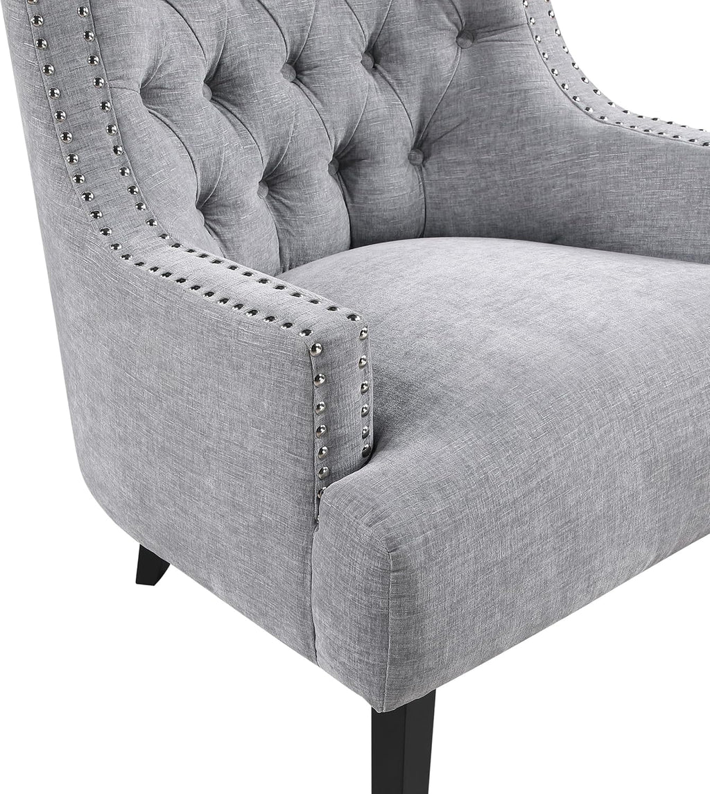 Lexicon Accent Chair Reading Chair Comfy Chair for Bedroom, Upholstered Armchair with Solid Wood Frame, Tufted Cushion Nail Head Trim, Single Sofa Chair for Living Room, Office, Grey Chenille