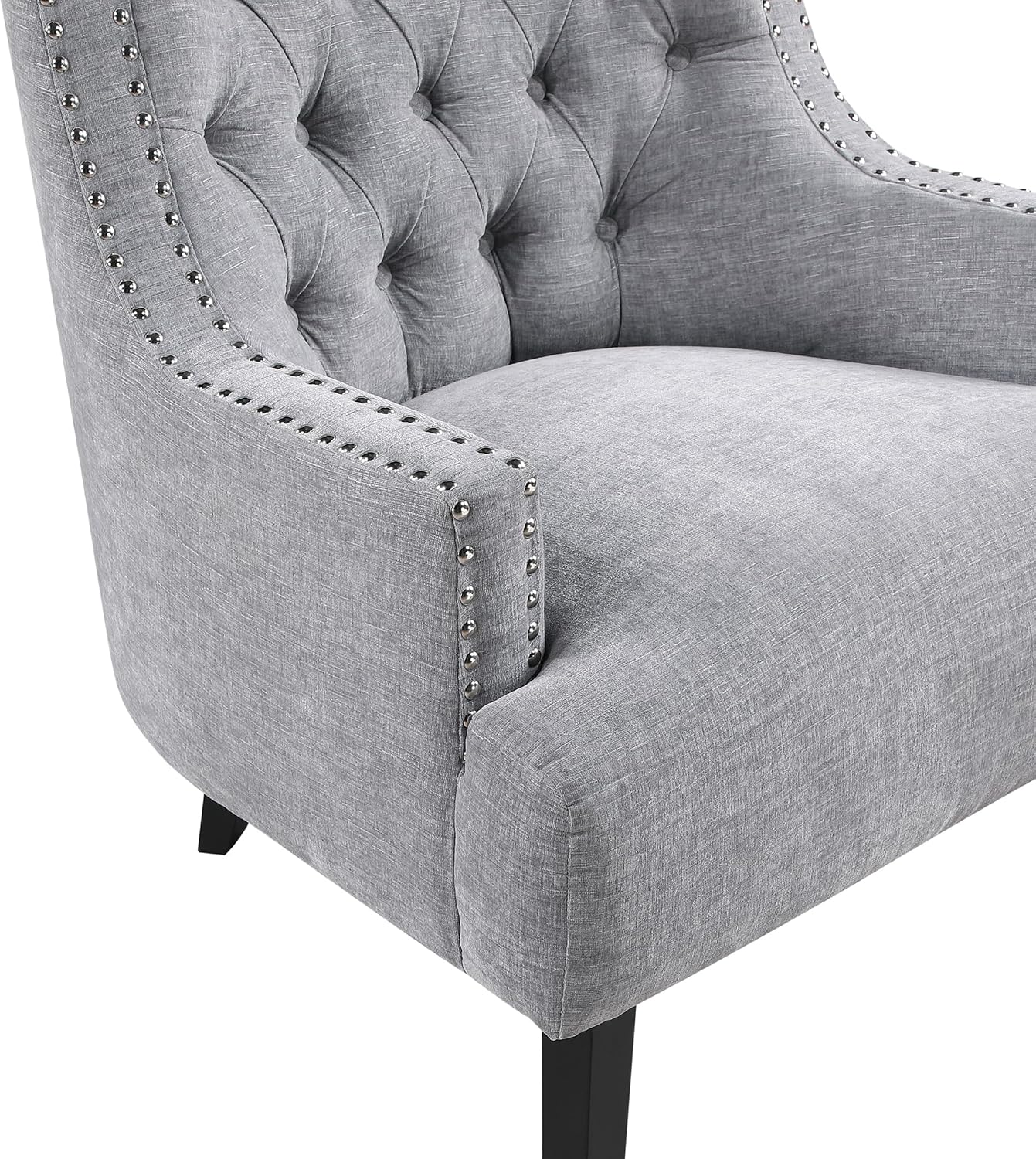 Lexicon Accent Chair Reading Chair Comfy Chair for Bedroom, Upholstered Armchair with Solid Wood Frame, Tufted Cushion Nail Head Trim, Single Sofa Chair for Living Room, Office, Grey Chenille