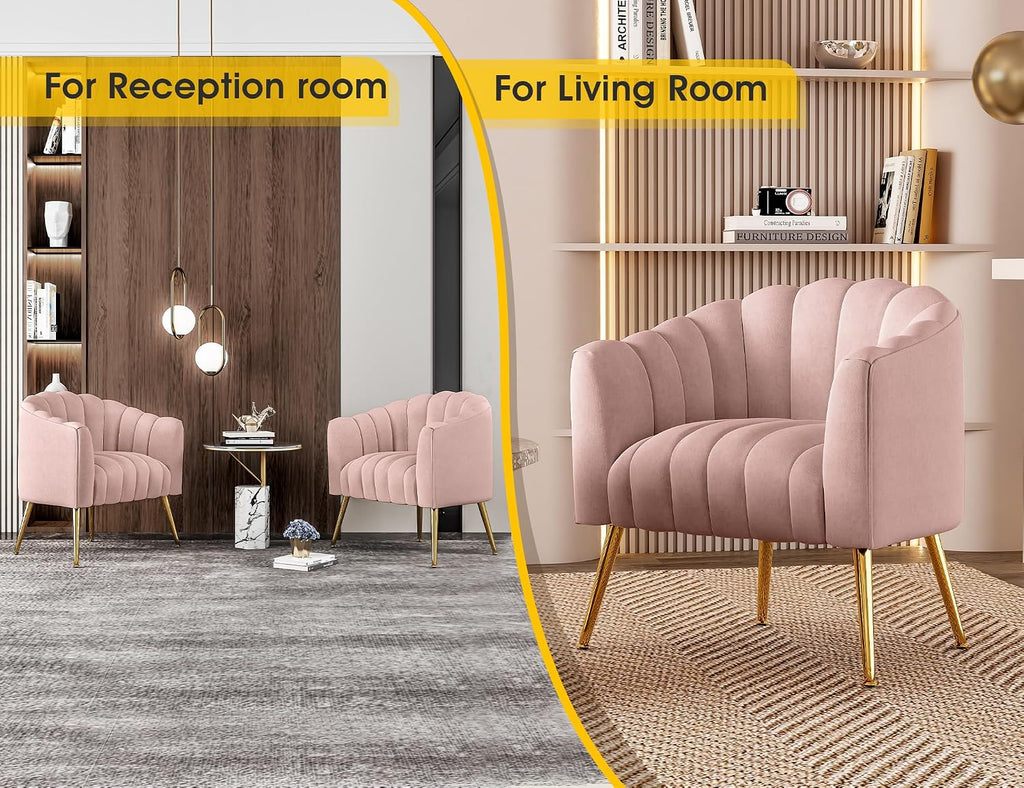 Dewhut Oversized Pumpkin Couch Accent Chair, Modern Comfy Velvet Upholstered Barrel Chairs, Luxury Single Sofa Armchair for Living Room, Waiting Room, Office and Vanity, (Pink)