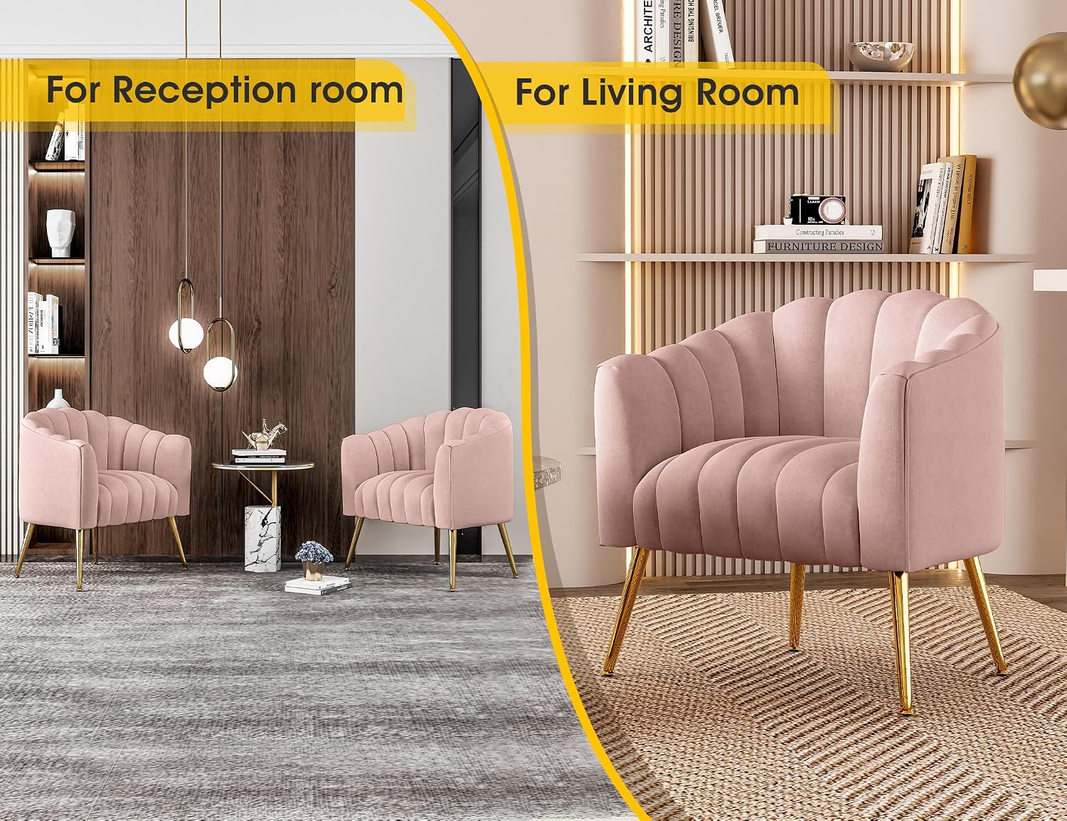 Dewhut Oversized Pumpkin Couch Accent Chair, Modern Comfy Velvet Upholstered Barrel Chairs, Luxury Single Sofa Armchair for Living Room, Waiting Room, Office and Vanity, (Pink)