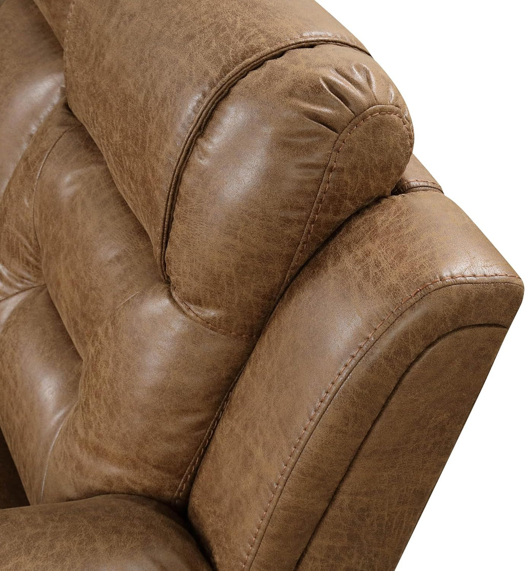 Furniture of America Undering Modern Faux Leather 2-Piece Sectional and Recliner Set with Storage Console, Stainless Steel Cup Holders, Pillow Top Arms for Living Room, Home Theatre, Brown