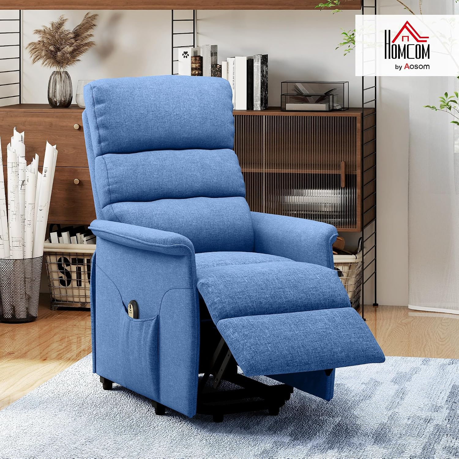 HOMCOM Power Lift Recliner Chair for Elderly, Easy Assembly, Fabric Lift Chair for Adults, Recliner Sofa with Remote Control, Side Pockets for Living Room, Blue