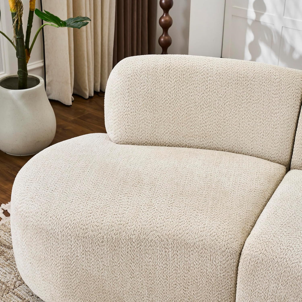 Christopher Knight Home Xata 100.75' Boucle Upholstered Sectional Sofa, Armless 3-Seater Home Sofa Living Room, Sturdy Wooden Frame Couches with Curved Design, Cloud Couch with Deep Seat, Beige