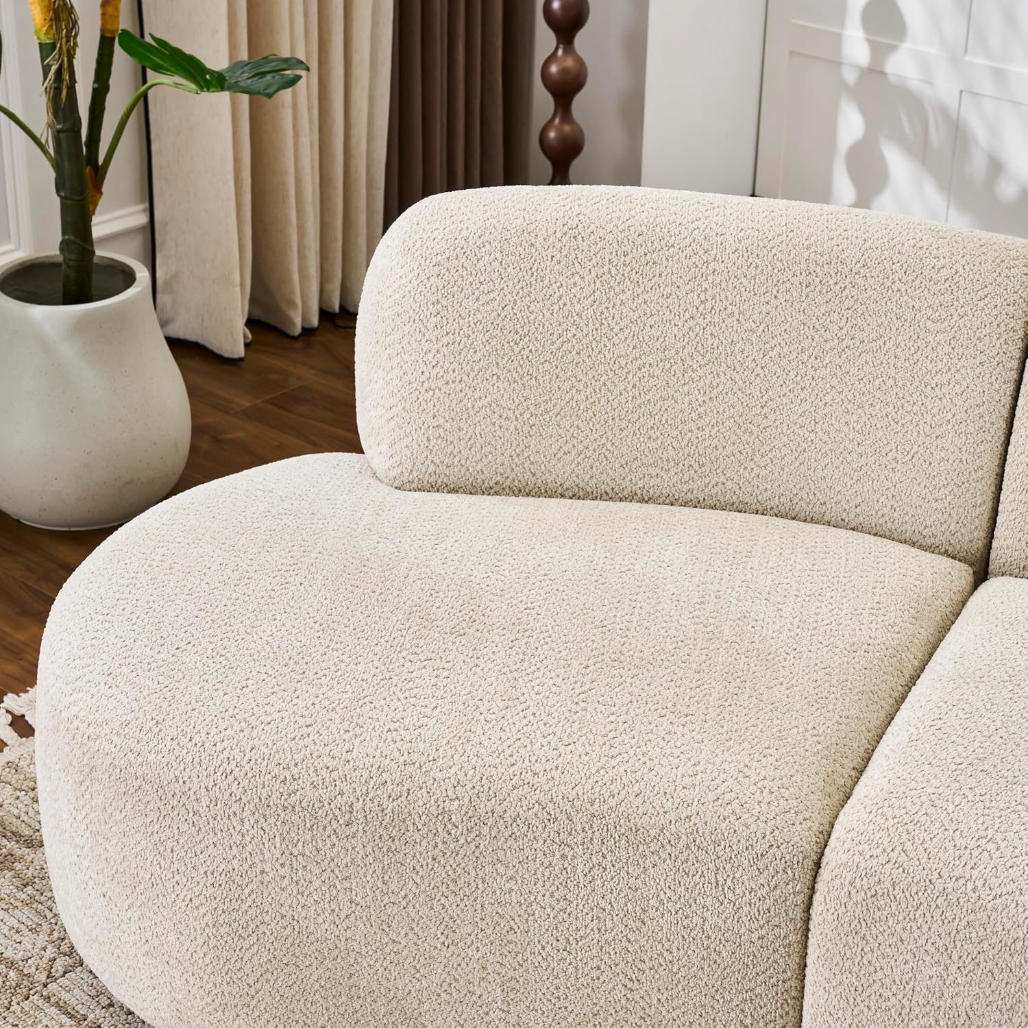 Christopher Knight Home Xata 100.75' Boucle Upholstered Sectional Sofa, Armless 3-Seater Home Sofa Living Room, Sturdy Wooden Frame Couches with Curved Design, Cloud Couch with Deep Seat, Beige