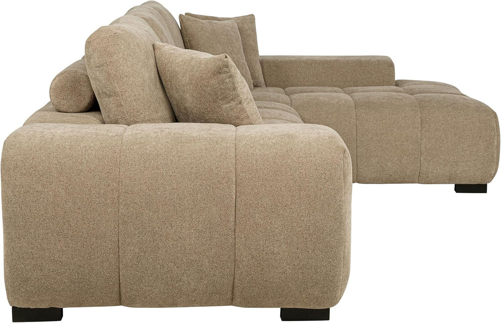 Coaster Home Furnishings - Octavia - Fabric - Upholstered Sectional Sofa with Chaise, Grid Tufting and Accent Pillows - Living Room - Camel - 509961